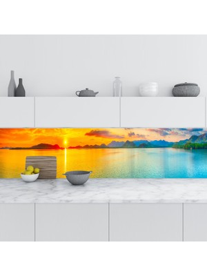 Sticker Art Mutfak Tezgah Arası Folyo Fayans Kaplama Folyosu Deniz Dağ 60 x 300  cm