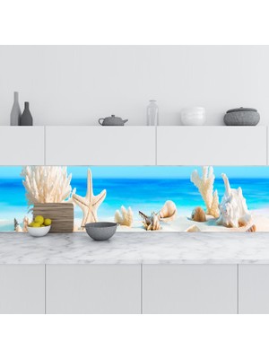 Sticker Art Mutfak Tezgah Arası Folyo Fayans Kaplama Folyosu Deniz Kabukları 60 x 100  cm
