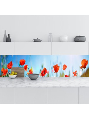 Sticker Art Mutfak Tezgah Arası Folyo Fayans Kaplama Folyosu Gelincikler 60 x 100  cm