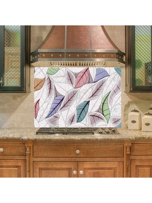 Sticker Art Mutfak Duvar Tezgah Arası Ocak Arkası Sticker Kaplama Yapraklar