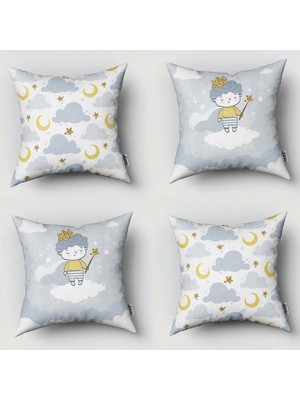 instababyrooms Çift Taraflı Dekoratif 43CM x 43CM Bebek Çocuk Odası 4 Lü Kırlent Kılıfı Model 080