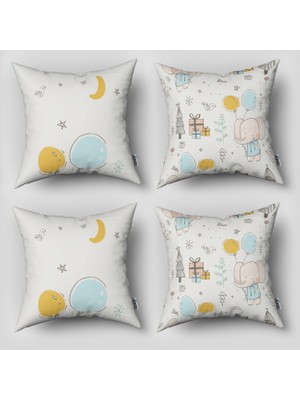 instababyrooms Çift Taraflı Dekoratif 43CM x 43CM Bebek Çocuk Odası 4 Lü Kırlent Kılıfı Model 1403