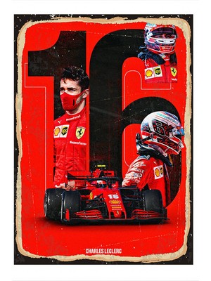 Tablomega Ferrari Charles Leclerc Tasarım Ahşap Tablo