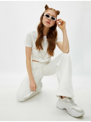 Koton Kadın Crop Tişört Büzgülü Pamuklu