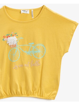 Koton Kız Çocuk Organik Pamuklu Bisiklet Yaka Kısa Kollu Baskılı Tişört