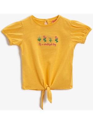 Koton Kız Bebek Çiçekli Tişört Önden Bağlamalı Pamuklu