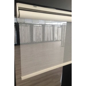 Tül Stor Perde Fitilli Çizgili Ekru Renkli Modern Salon Oturma Odası