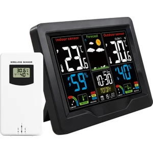Kablosuz Hava Durumu Istasyon Saati Rf Iç Mekan Dış Mekan Rf Vericili Renkli Ekranlı Saat Dijital Sıcaklık ve Nem Algılama Alarmlı Elektronik Masa Saati Erteleme Kalıp  (Yurt Dışından)