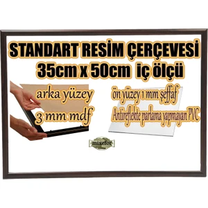 MİXEFOR Boş Çerçeve - 35CM x 50CM Iç Ölçü -Renk KOYU KAHVE -Arka Yüzey 3mm Mdf-  Ön yüzey  Kırılmaz  parlama yapmayan Antireflektif