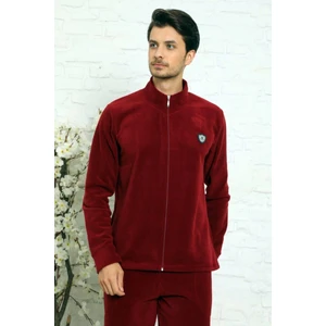 Pijama Evi Bordo Önden Fermuarlı Uzun Kollu Polar Erkek Pijama Takımı