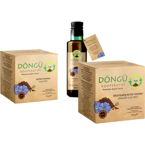 Döngü Kooperatifi %100 Yerli Doğal Keten Tohumu Ürünleri 3 'lü Set - Öğütülmüş Tohum, Cam Şişe,soğuk Sıkım Yağ, Tohum - Glutensiz