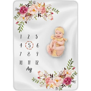 Moky Design Bebek Hediyesi Aylık Anı Battaniyesi, Hediyelik Kız Bebek Yeni Doğan Doğum Hediye Seti, Baby Shower