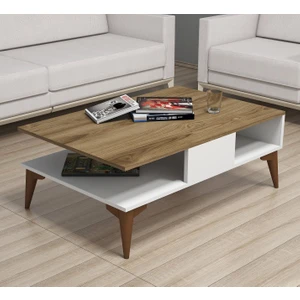 Mobilya Modern Orta Sehpa Suntalam Beyaz ve Ceviz Renk 90x60 cm Dikdörtgen Tasarım