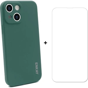 Silikon Kılıfı + Cam Koruyucu iphone 13 Için Koyu Yeşil (Yurt Dışından)