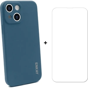 Silikon Kılıfı + Cam Koruyucu iphone 13 Için Koyu Mavi (Yurt Dışından)