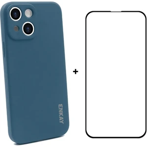 Silikon Kılıfı + Iphone 13 Için Temperli Cam Koruyucu Koyu Mavi (Yurt Dışından)