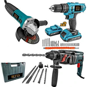 2400W Taşlama Lion Çift Akülü Matkap 3400 W Kırıcı Hediyeli Full Set 3'lü Süper Set