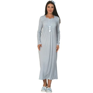 Mecit Pijama Kadın 5 Parça Mavi Pijama Gecelik Sabahlık Lohusa Set 1924
