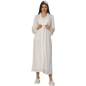 Mecit Pijama Kadın 5 Parça Ekru Pijama Gecelik Sabahlık Lohusa Set 1924