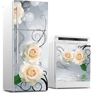 Sticker Art Buzdolabı ve Bulaşık Makinası Beyaz Eşya Sticker Kaplama 3D Bej Gül