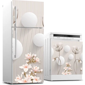 Sticker Art Buzdolabı ve Bulaşık Makinası Beyaz Eşya Sticker Kaplama 3D Çiçek