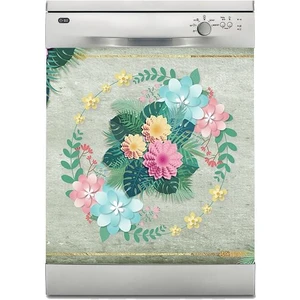 Sticker Art Bulaşık Makinesi Sticker Kaplama Beyaz Eşya Kaplama 3D Tropikal Çiçekler