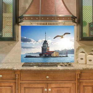 Sticker Art Mutfak Duvar Tezgah Arası Ocak Arkası Sticker Kaplama Kız Kulesi Kuş