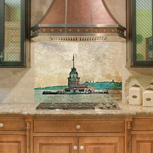 Sticker Art Mutfak Duvar Tezgah Arası Ocak Arkası Sticker Kaplama Kız Kulesi Vintage