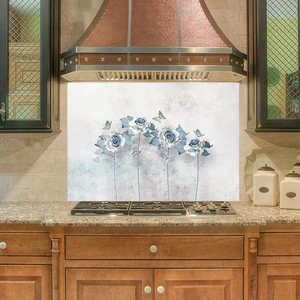 Sticker Art Mutfak Duvar Tezgah Arası Ocak Arkası Sticker Kaplama Mavi Çiçekler