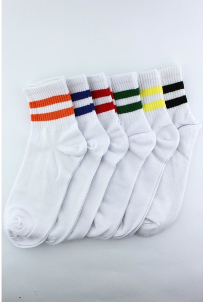 Trick or Treat 6'lı Paket Renkli Çizgili Pamuklu Yarım Konç Erkek Kadın Çorap