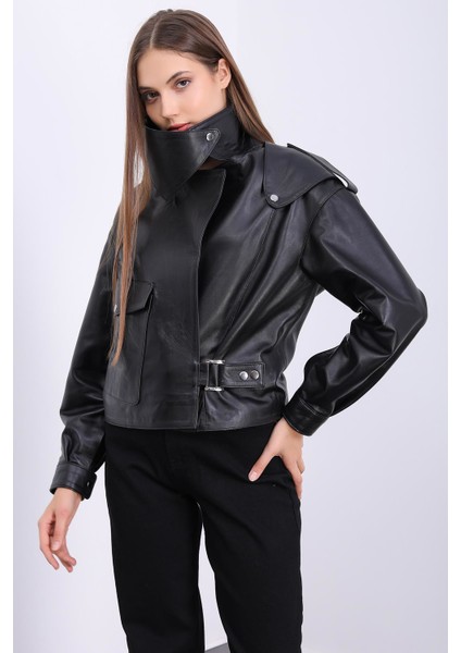 Kadın Oversize Açık Kahve Deri Ceket