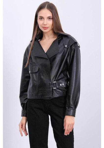 Kadın Oversize Açık Kahve Deri Ceket