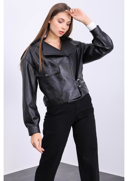 Kadın Oversize Açık Kahve Deri Ceket