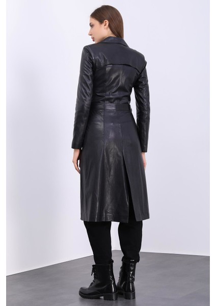 Kadın Siyah Deri Trençkot indirimleri