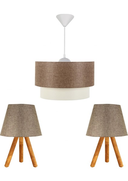 Üçlü Oda Seti Avize ve Abajur Kahverengi
