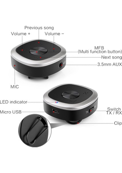 Bt5.0 Rx-Tx Kablosuz Ses Adaptörü Aptx Csr Ll Çift Kulaklık Bağlantı