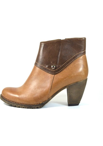 103 Doğal Deri Kum Kalın Topuklu Kadın Bot