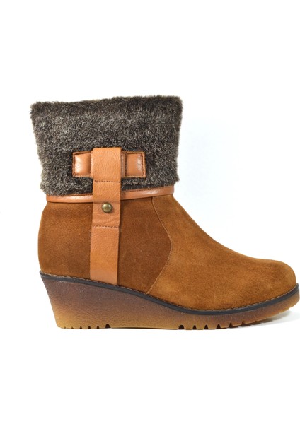 3002 Deri Nubuk Taba Dolgu Topuklu Kadın Bot