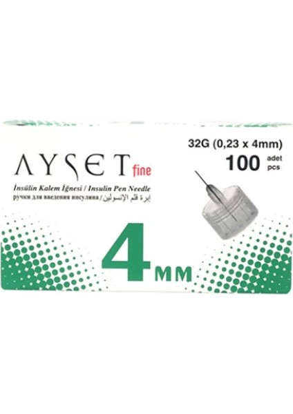 4mm Insülin Kalem Iğnesi 100 Adet
