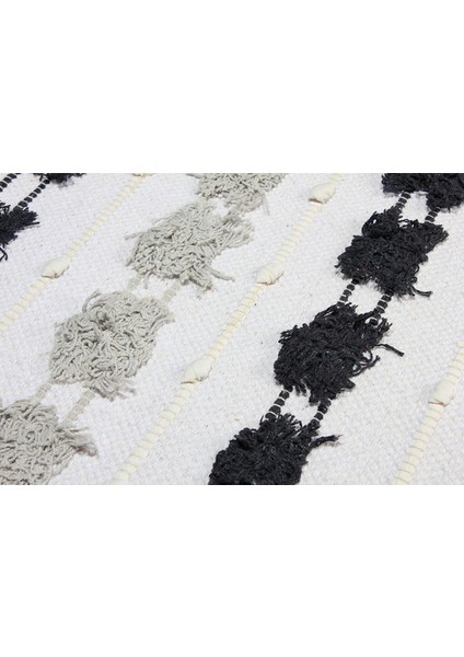 Oslo %100 Doğal Pamuk Dokuma Püsküllü Kilim K7 Gri Siyah modelleri
