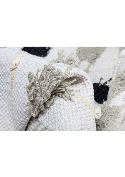 Oslo %100 Doğal Pamuk Dokuma Püsküllü Kilim K7 Gri Siyah indirimleri