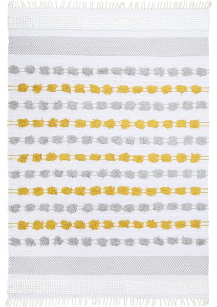 Oslo %100 Doğal Pamuk Dokuma Püsküllü Kilim K6 Gri Altın