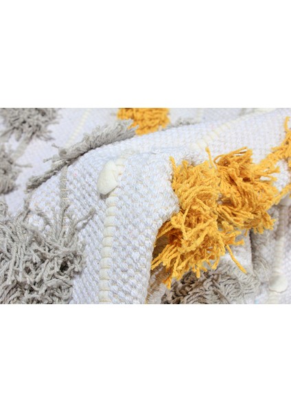 Oslo %100 Doğal Pamuk Dokuma Püsküllü Kilim K6 Gri Altın indirimleri