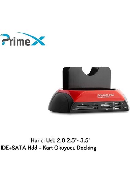 PrimeX Plus PX-385 Harici USB 2.0 2.5- 3.5 Ide+Sata HDD + Kart Okuyucu Docking