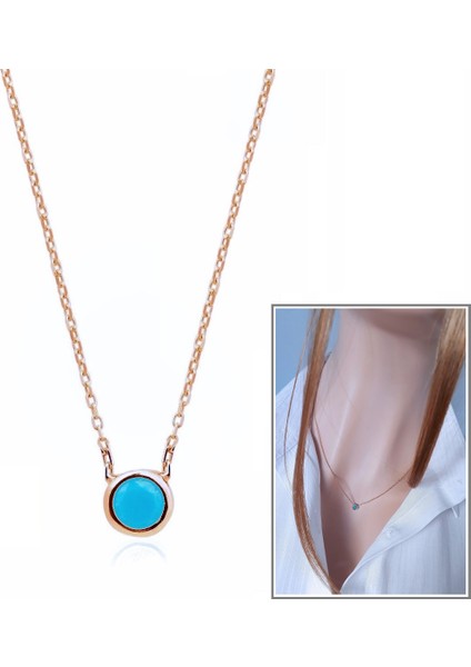 Turkuaz Tektaş Kolye -Rose Altın Kpl.