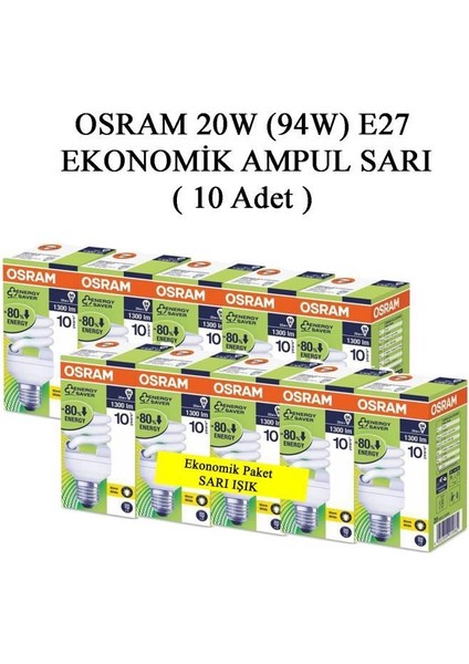 23W Mini Spiral Enerji Tasarruflu Ampul - Sarı Işık - 10'lu Paket