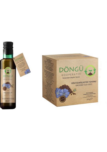 %100 Yerli Doğal 2'li Set - Doğal Soğuk Sıkım Keten Tohumu Yağı ve Öğütülmüş Keten Tohumu - Glutensiz