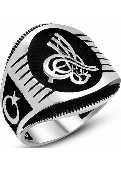 Gümüş Ay Yıldızlı Erkek Yüzük