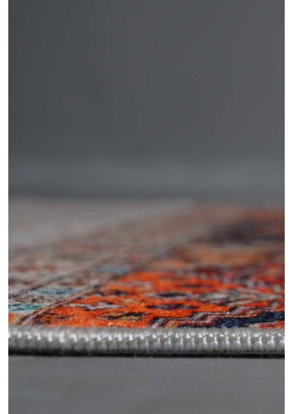Dijital Baskılı Kaymaz Dot Taban Makinede Yıkanabilir Krem Kilim Desenli Halı YOLLUK-D653