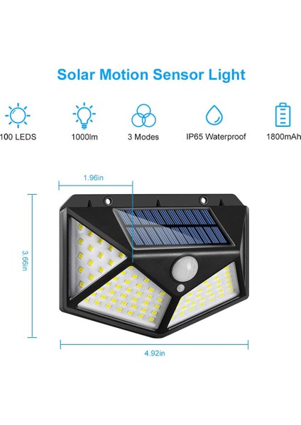 Dış Mekan Güneş Enerjisi 100 LED Solar Duvar Güneş Lambası (Yurt Dışından)